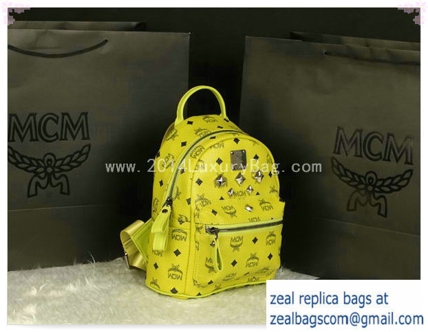 High Quality Replica MCM Stark Backpack Medium in Calf Leather 8003 Lemon